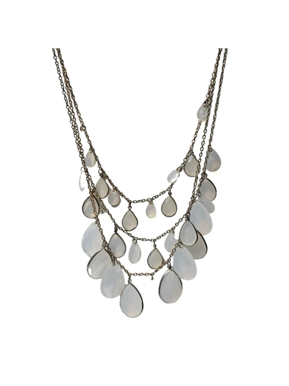 Vintage Necklace White Faceted Teardrop Multi Strand Layered Bib Boho Bridal